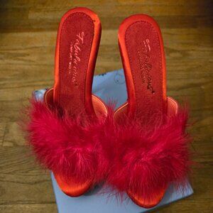 Red fur stilleto heels